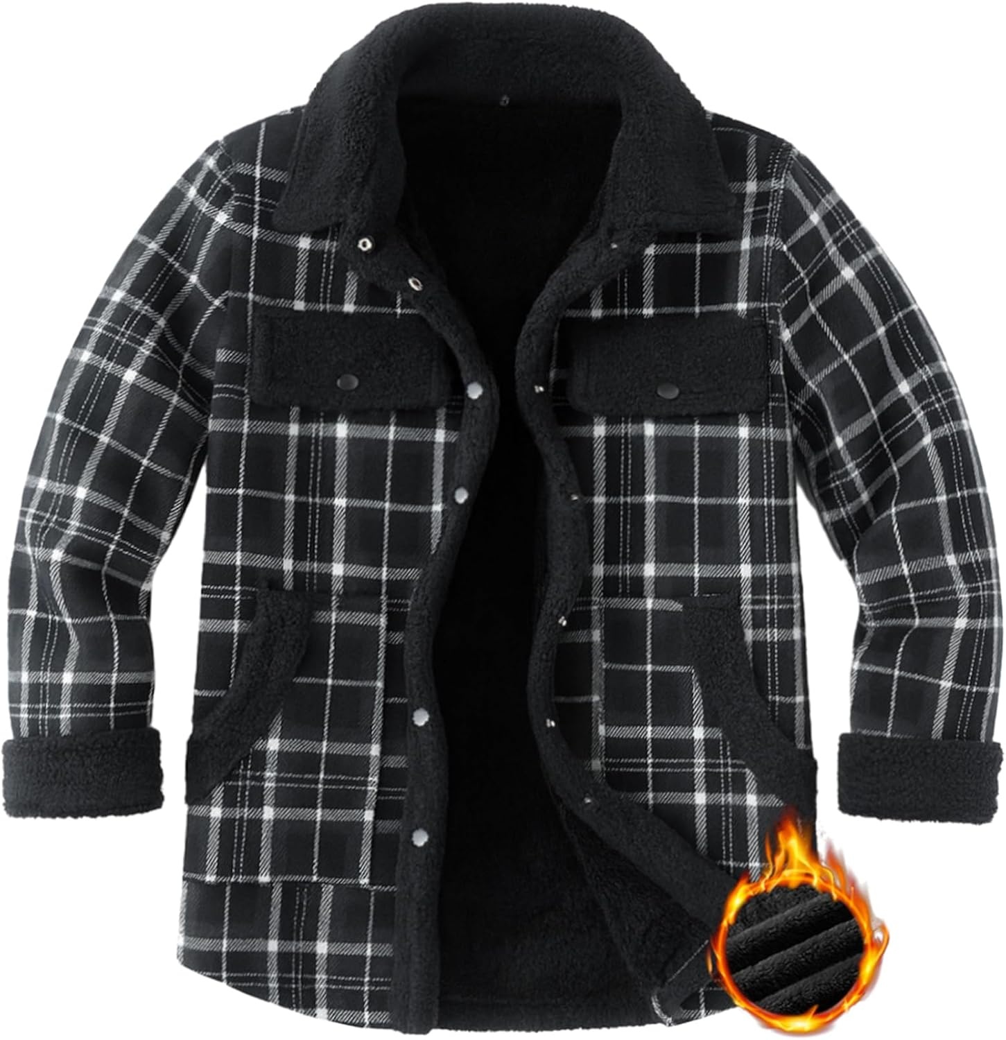 image:imageZEAGOO Womens Flannel Jacket Fleece Lined Shacket Fall Outfits Plaid SherpaBlack