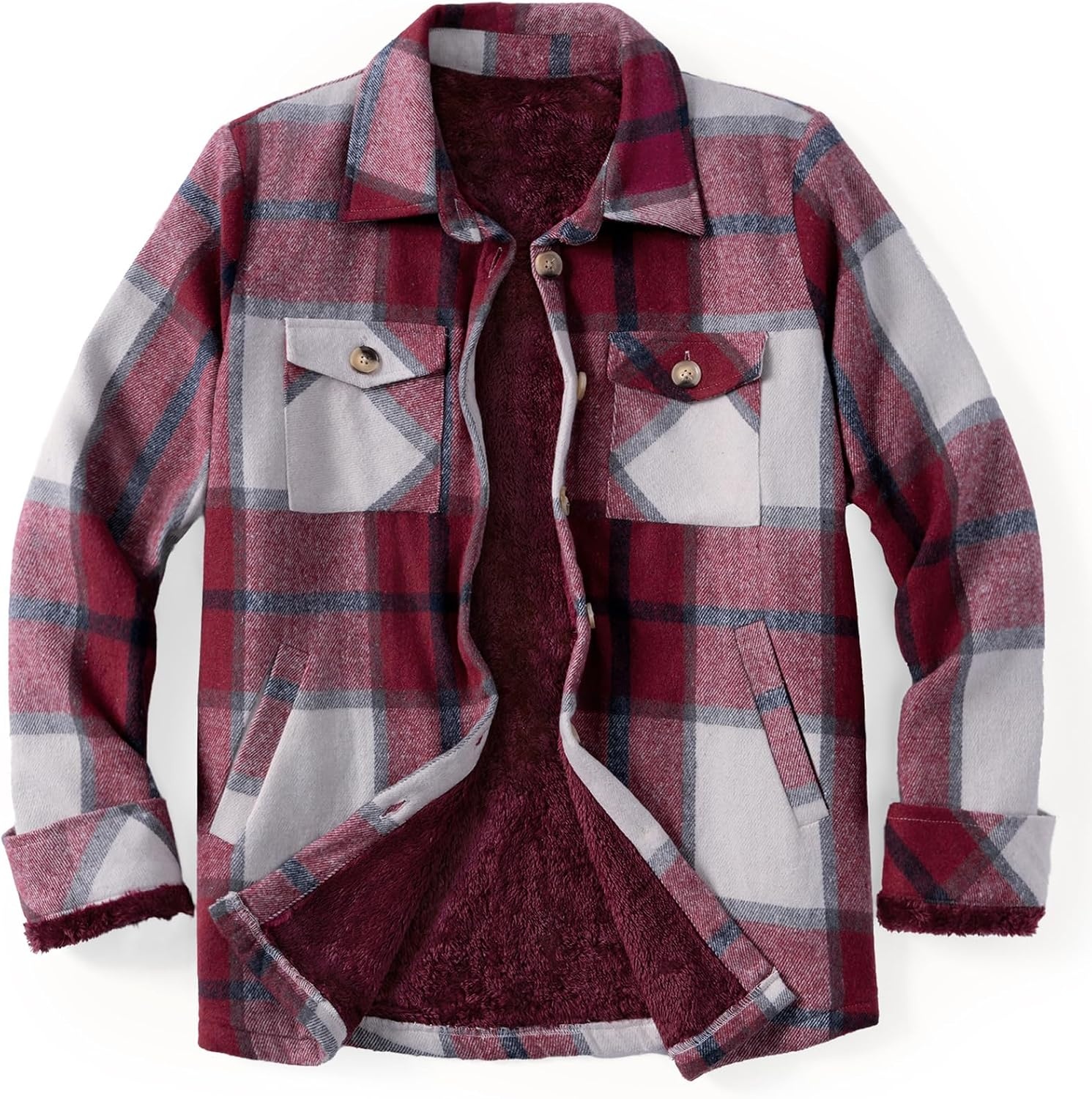 image:imageZeagoo Flannel Jacket for Women Sherpa Fleece Lined Winter Plaid CoatsWine Red