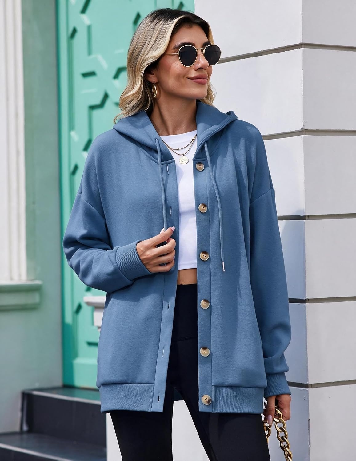 image:imageZeagoo Hoodie for Women Hooded Sweatshirt Button Hoodies With Pockets Comfy Fleece Jackets 2026 Fashion S3XLGreyblue
