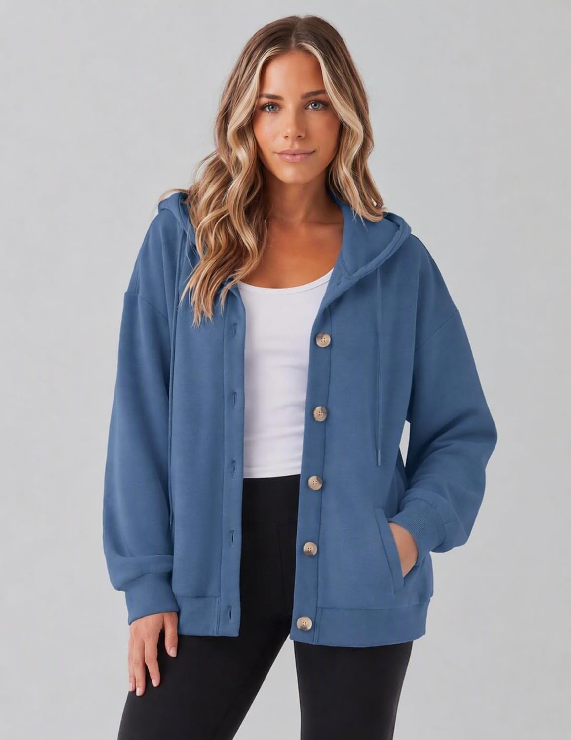 image:imageZeagoo Hoodie for Women Hooded Sweatshirt Button Hoodies With Pockets Comfy Fleece Jackets 2026 Fashion S3XLGreyblue
