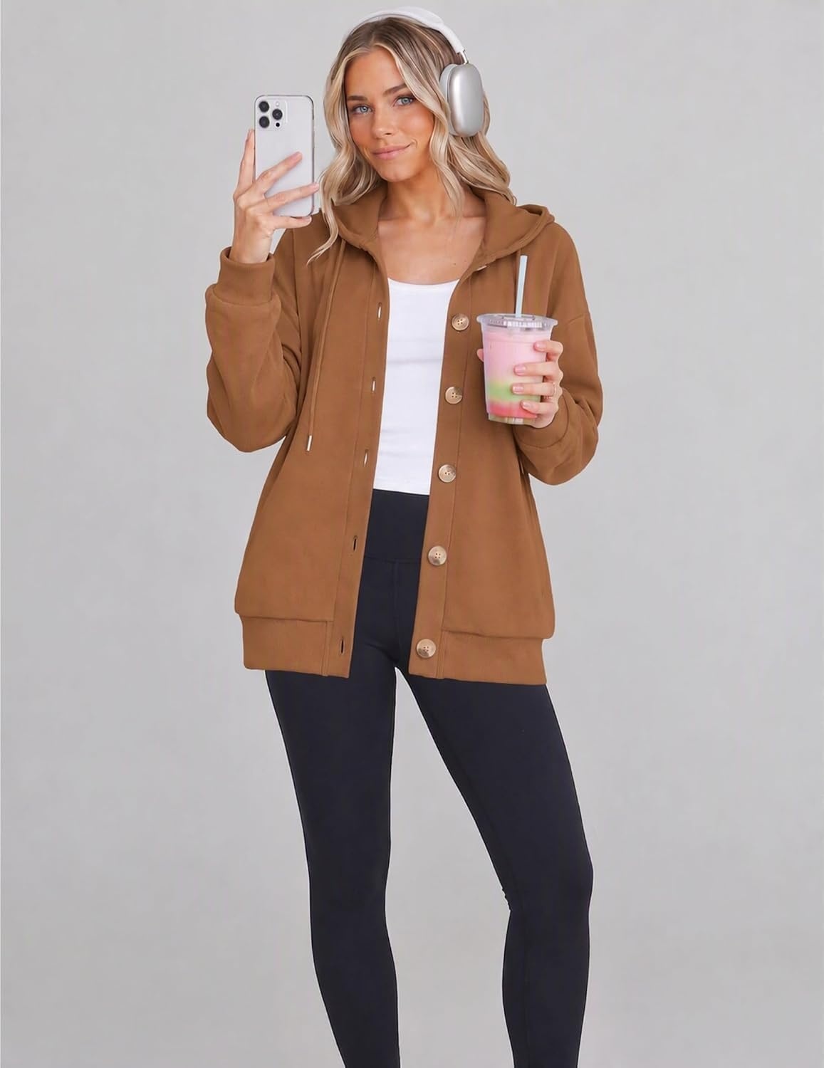 image:imageZeagoo Hoodie for Women Hooded Sweatshirt Button Hoodies With Pockets Comfy Fleece Jackets 2026 Fashion S3XLWalnut Brown