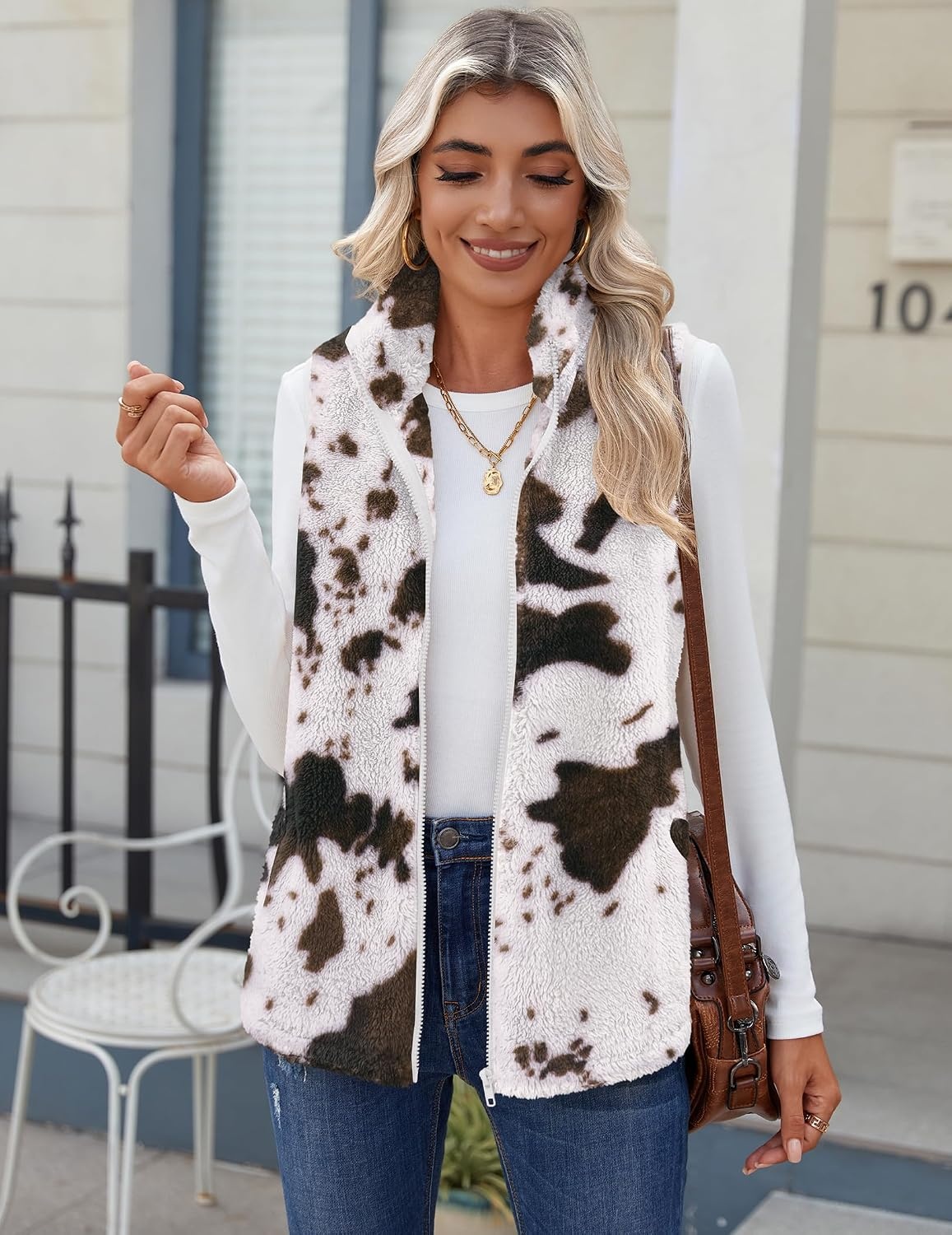 image:imageZeagoo Vest For Women Sleeveless Sherpa Fleece Jackets Zip Up Fall CoatsMulticolor 420