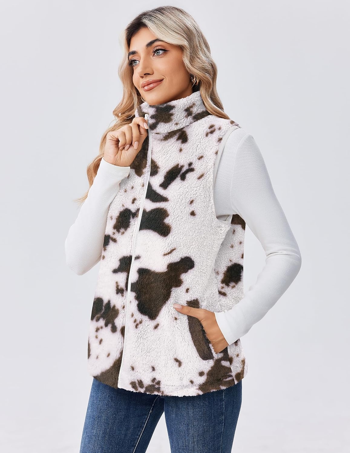 image:imageZeagoo Vest For Women Sleeveless Sherpa Fleece Jackets Zip Up Fall CoatsMulticolor 420