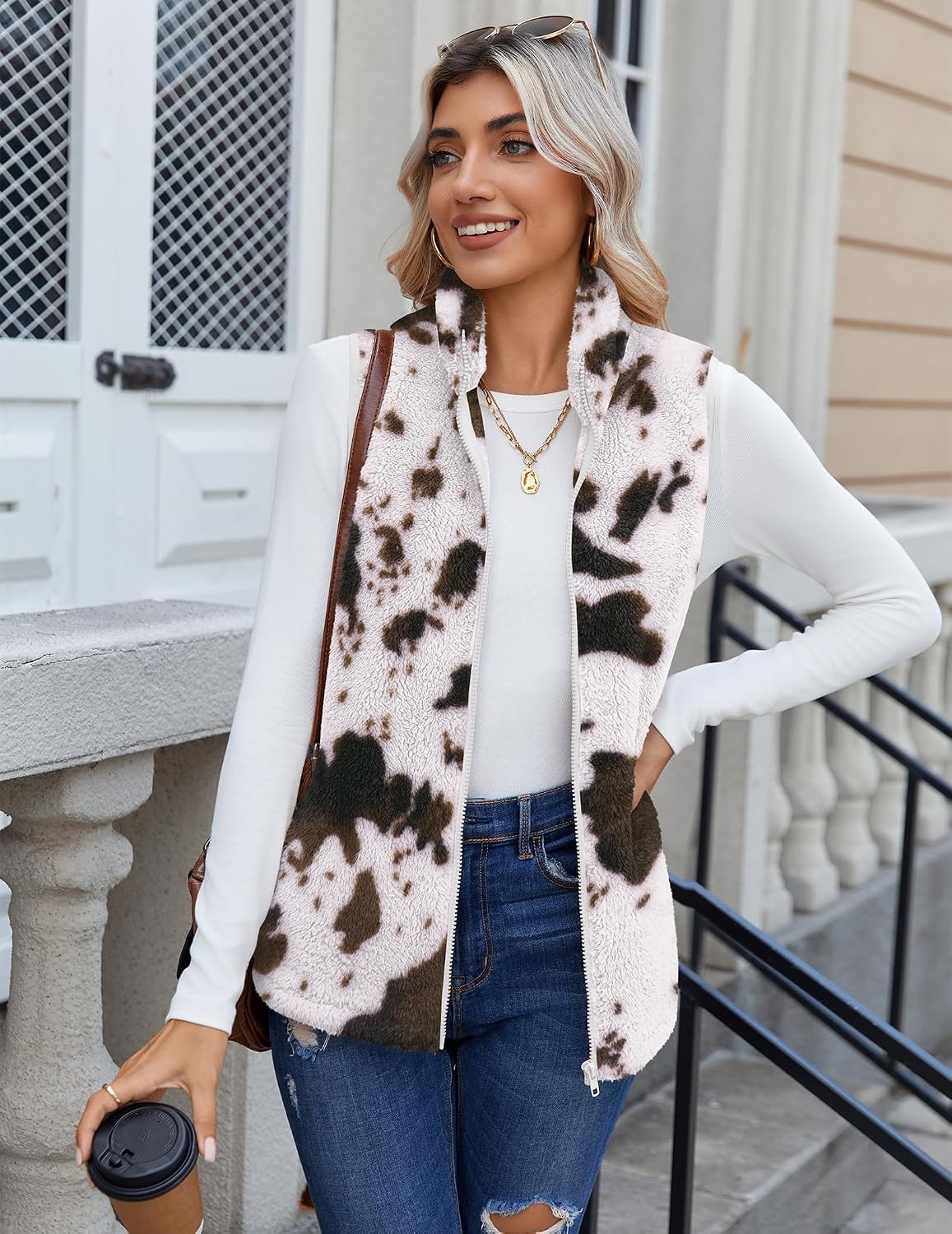 image:imageZeagoo Vest For Women Sleeveless Sherpa Fleece Jackets Zip Up Fall CoatsMulticolor 420