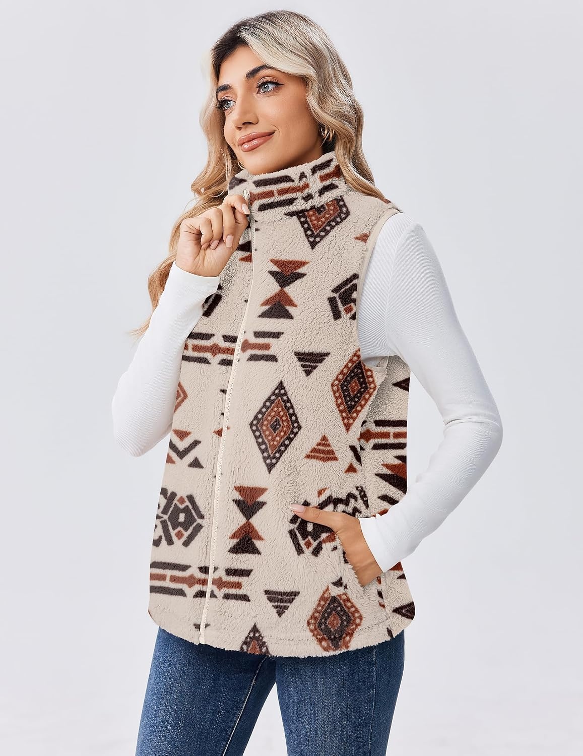 image:imageZeagoo Vest For Women Sleeveless Sherpa Fleece Jackets Zip Up Fall CoatsMulticolor 533