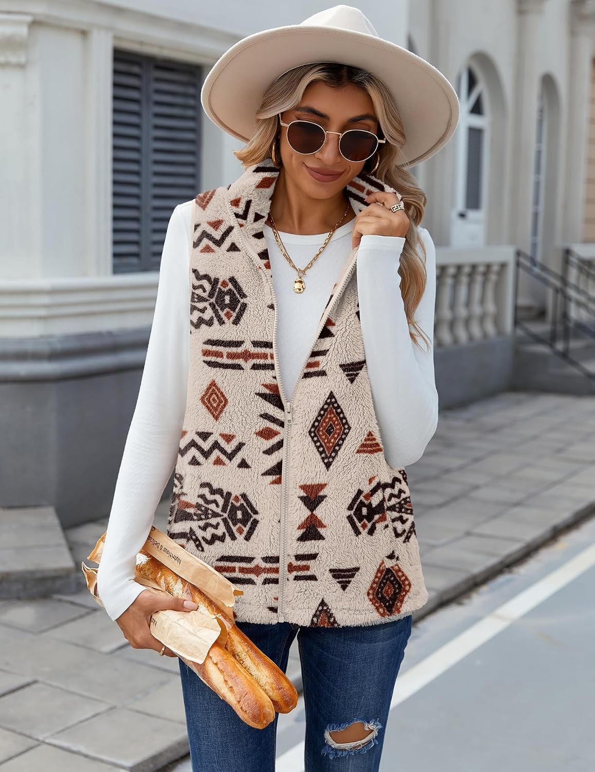 image:imageZeagoo Vest For Women Sleeveless Sherpa Fleece Jackets Zip Up Fall CoatsMulticolor 533