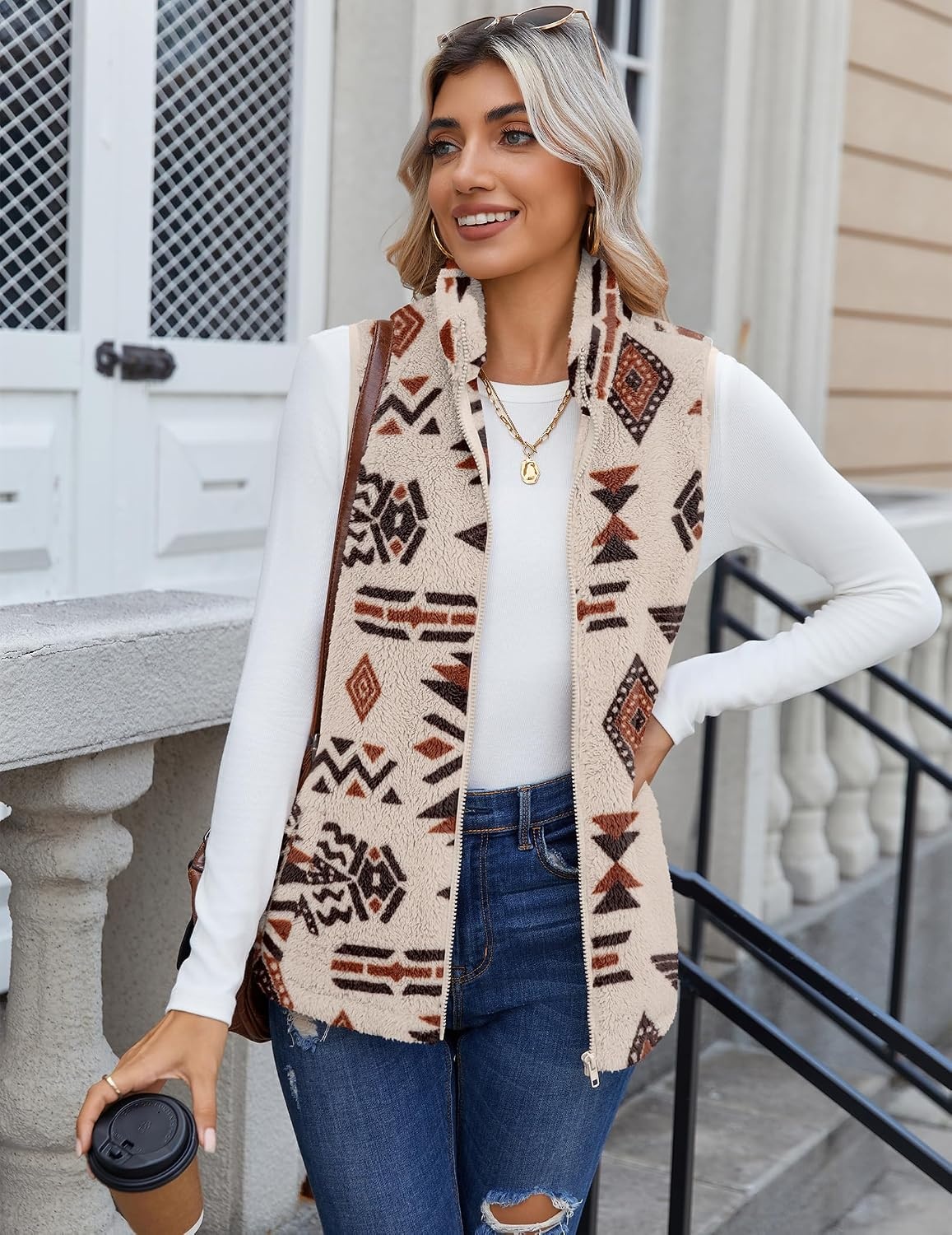 image:imageZeagoo Vest For Women Sleeveless Sherpa Fleece Jackets Zip Up Fall CoatsMulticolor 533