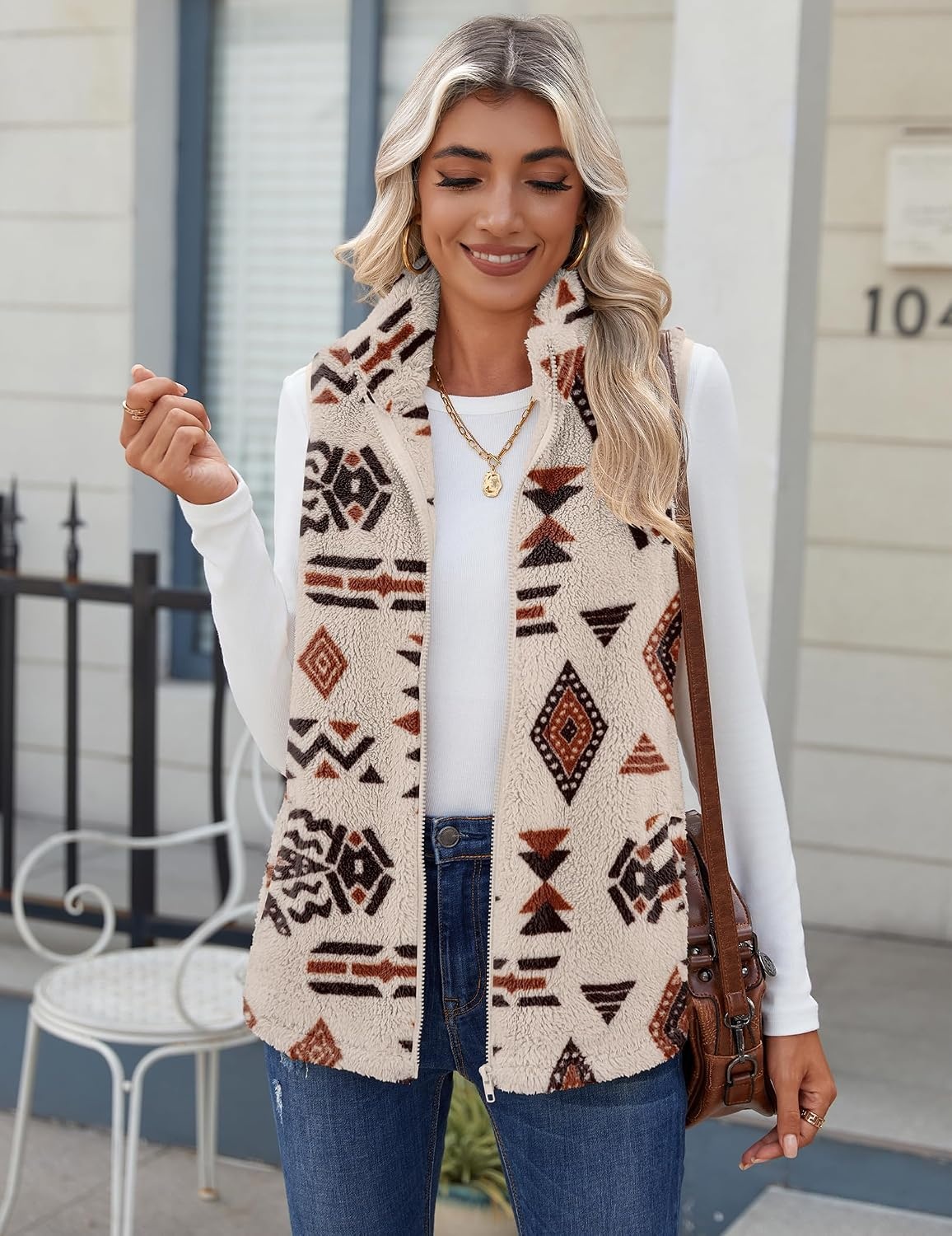 image:imageZeagoo Vest For Women Sleeveless Sherpa Fleece Jackets Zip Up Fall CoatsMulticolor 533