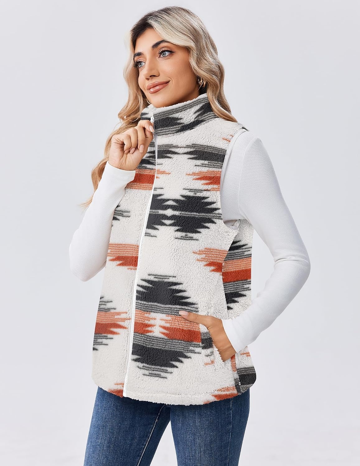 image:imageZeagoo Vest For Women Sleeveless Sherpa Fleece Jackets Zip Up Fall CoatsMulticolor 534