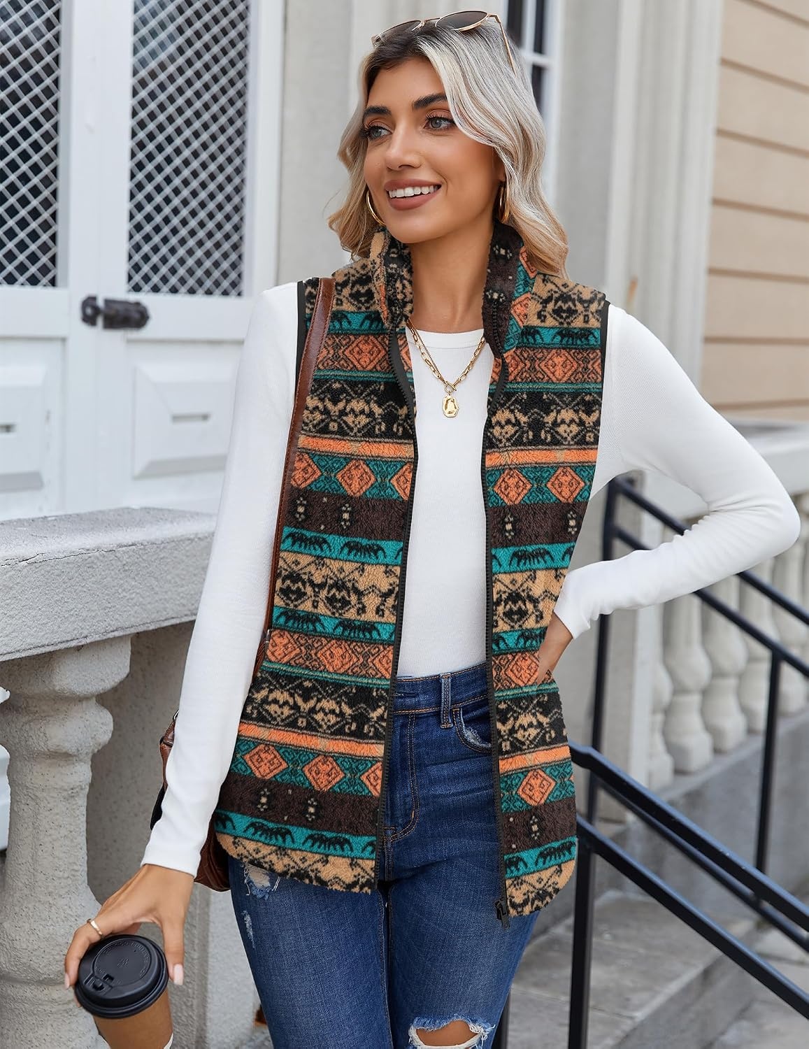 image:imageZeagoo Vest For Women Sleeveless Sherpa Fleece Jackets Zip Up Fall CoatsMulticolor 547