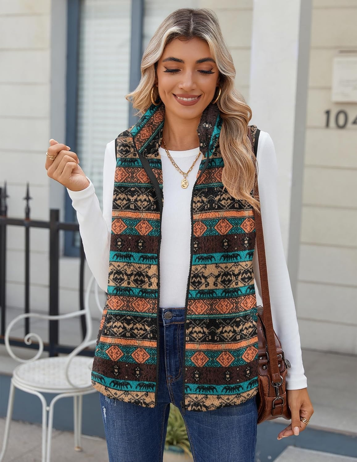 image:imageZeagoo Vest For Women Sleeveless Sherpa Fleece Jackets Zip Up Fall CoatsMulticolor 547