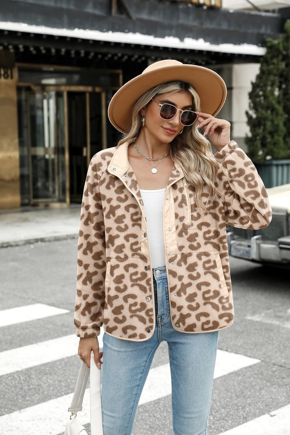 image:imageZeagoo Women Fleece Jacket Western Aztec Print Snap Button Down OuterwearAn659leopard Print