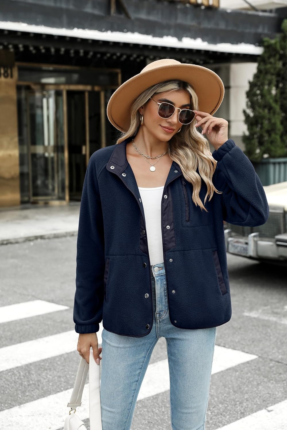 image:imageZeagoo Women Fleece Jacket Western Aztec Print Snap Button Down OuterwearNavy Blue