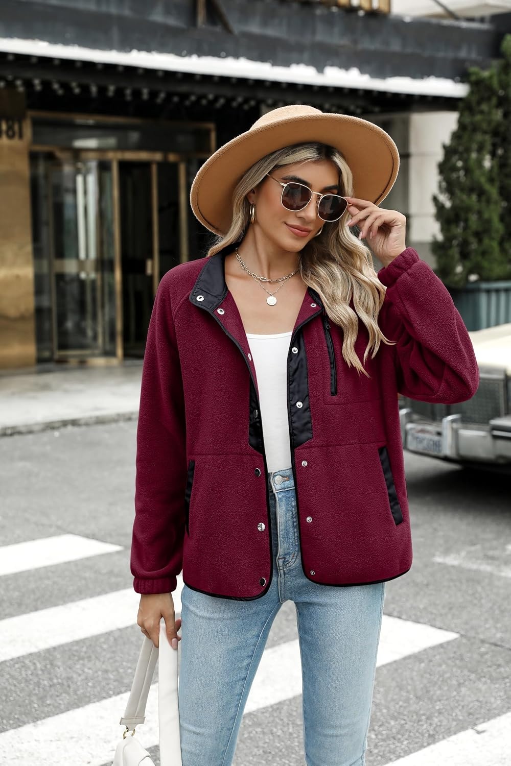 image:imageZeagoo Women Fleece Jacket Western Aztec Print Snap Button Down OuterwearWine Red