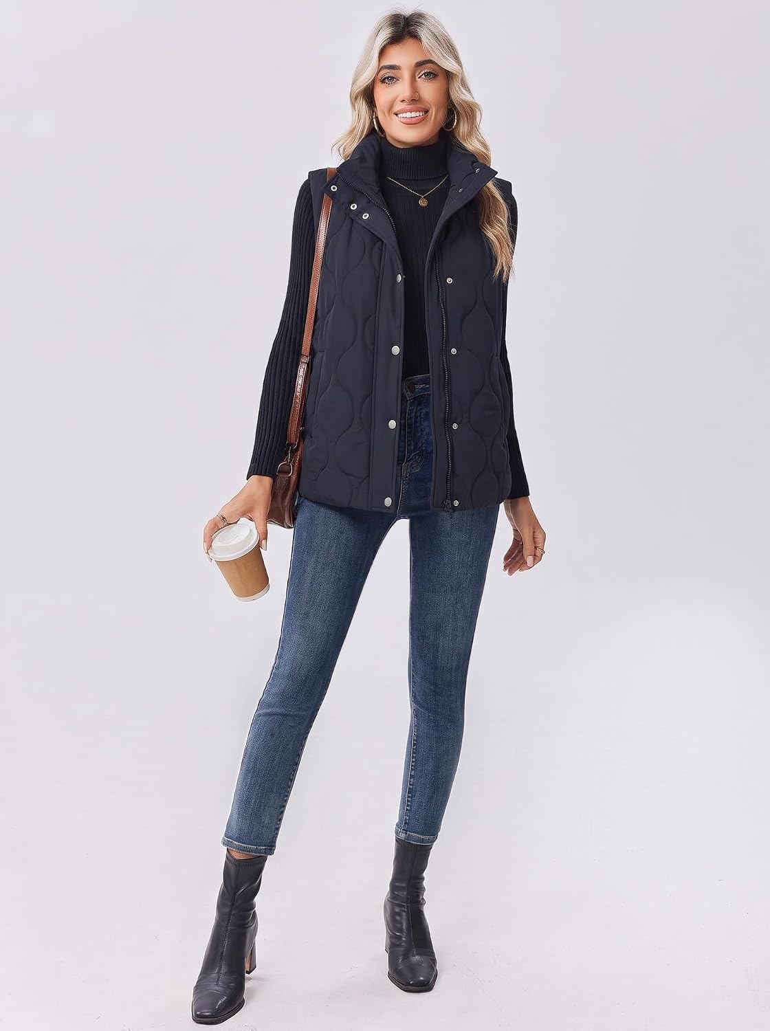 image:imageZeagoo Women Oversized Puffer Vest Stand Collar Zip Up Sleeveless OuterwearDark Blue