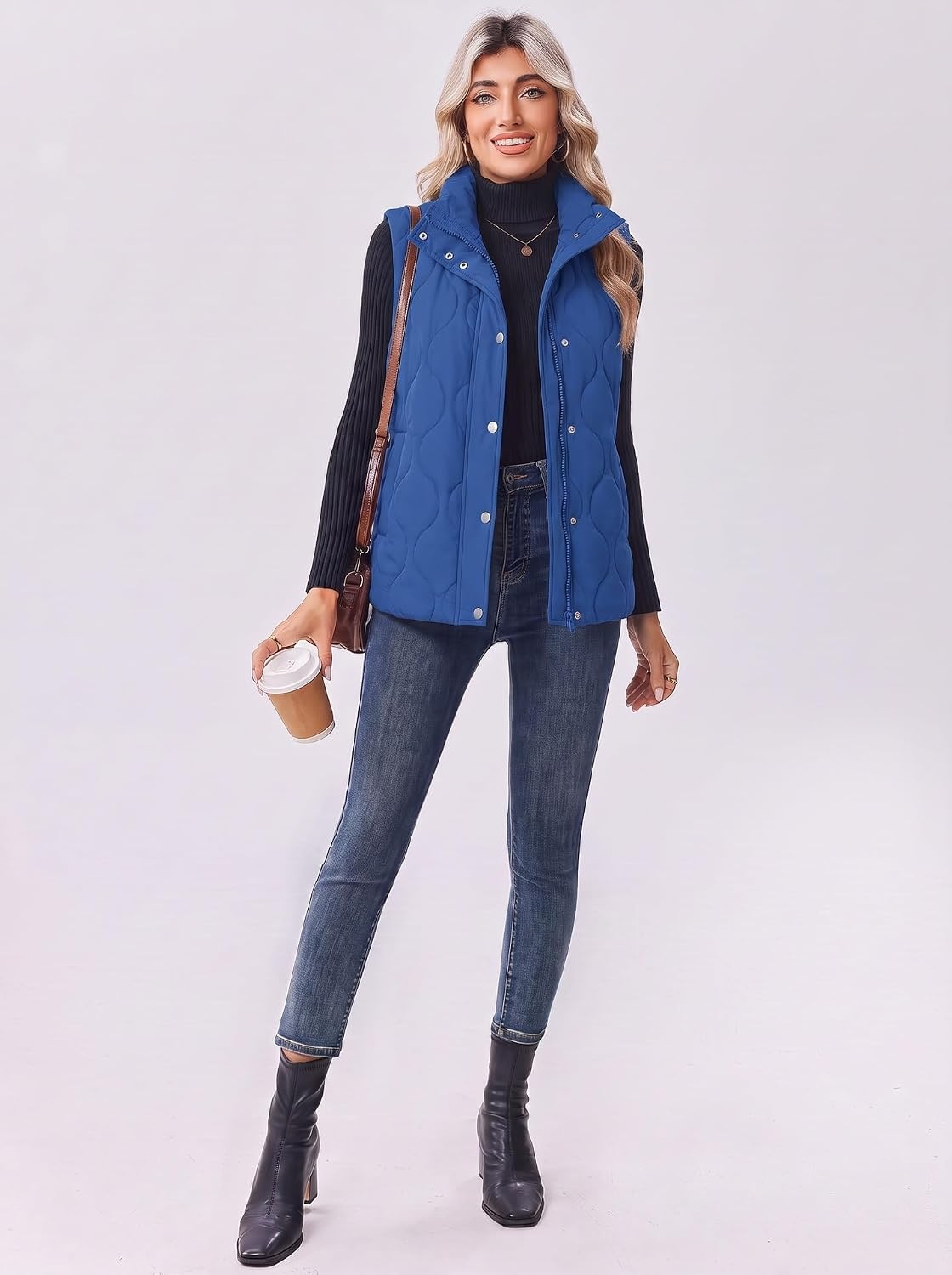 image:imageZeagoo Women Oversized Puffer Vest Stand Collar Zip Up Sleeveless OuterwearSky Blue