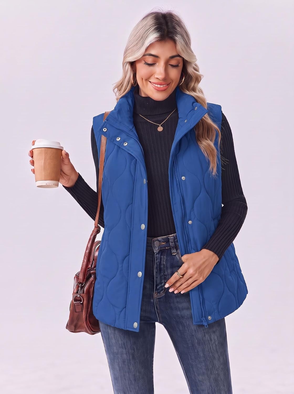 image:imageZeagoo Women Oversized Puffer Vest Stand Collar Zip Up Sleeveless OuterwearSky Blue