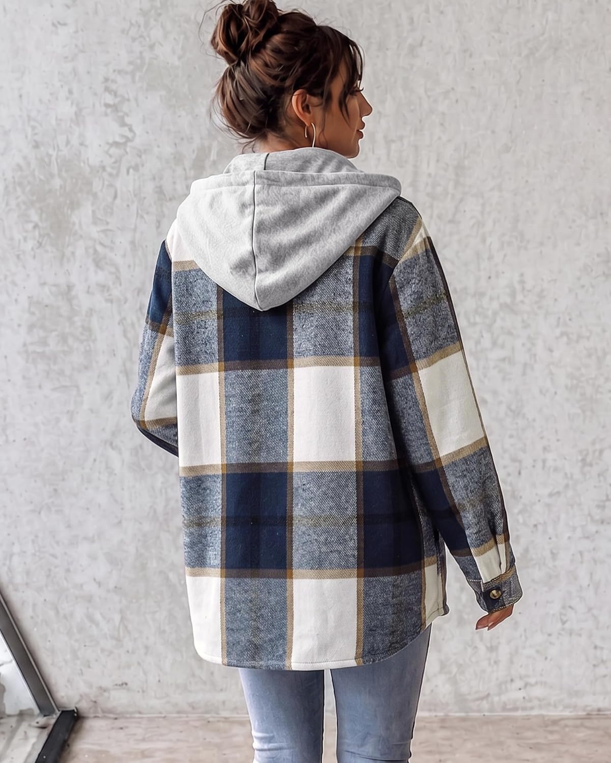image:imageZeagoo Women Plaid Shacket Fleece Hooded Winter Coat Warm JacketsBlue