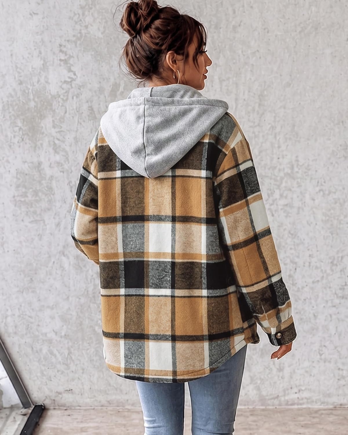 image:imageZeagoo Women Plaid Shacket Fleece Hooded Winter Coat Warm JacketsCoffee