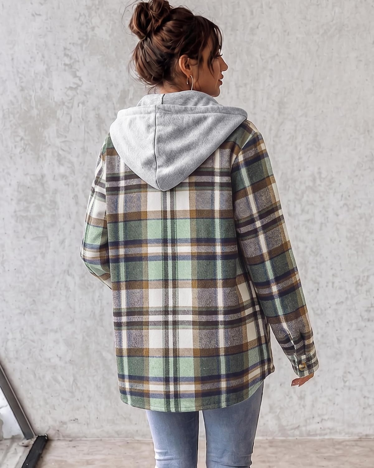 image:imageZeagoo Women Plaid Shacket Fleece Hooded Winter Coat Warm JacketsGreen