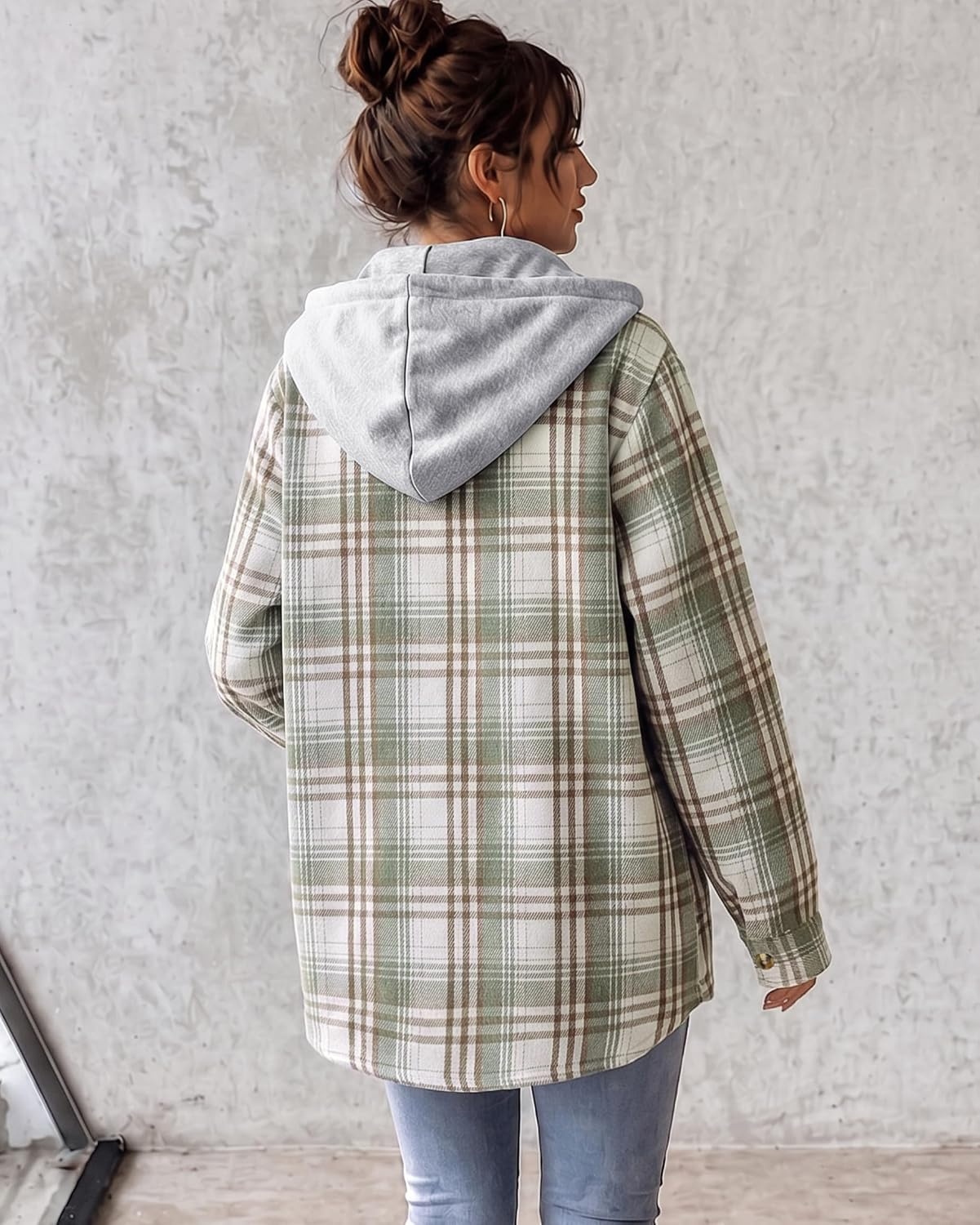 image:imageZeagoo Women Plaid Shacket Fleece Hooded Winter Coat Warm JacketsGrey