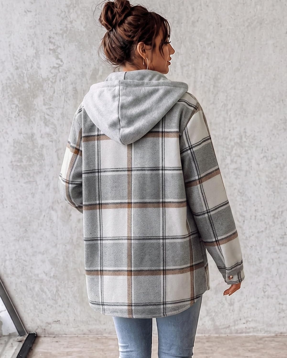image:imageZeagoo Women Plaid Shacket Fleece Hooded Winter Coat Warm JacketsGrey02