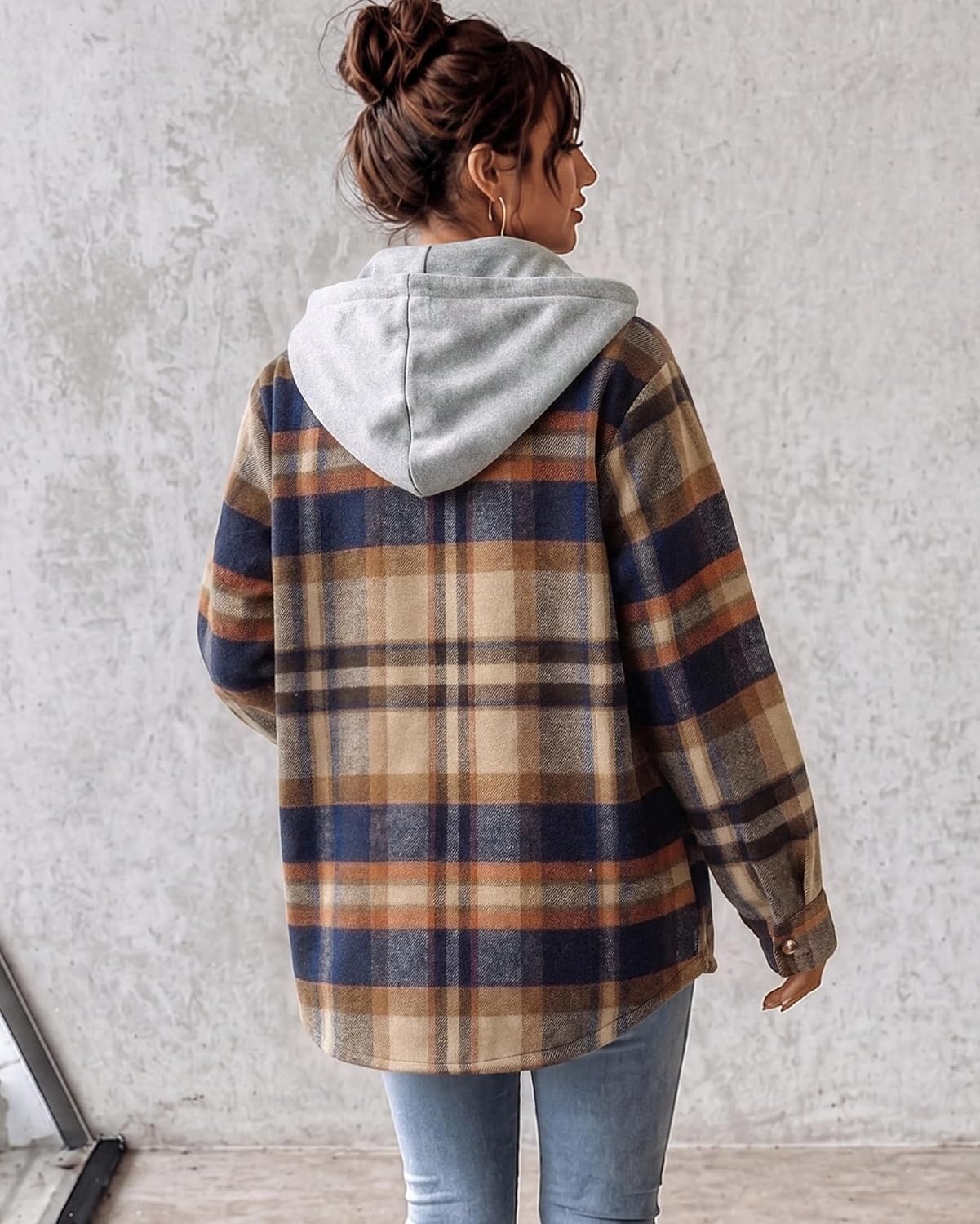 image:imageZeagoo Women Plaid Shacket Fleece Hooded Winter Coat Warm JacketsLight French Beige
