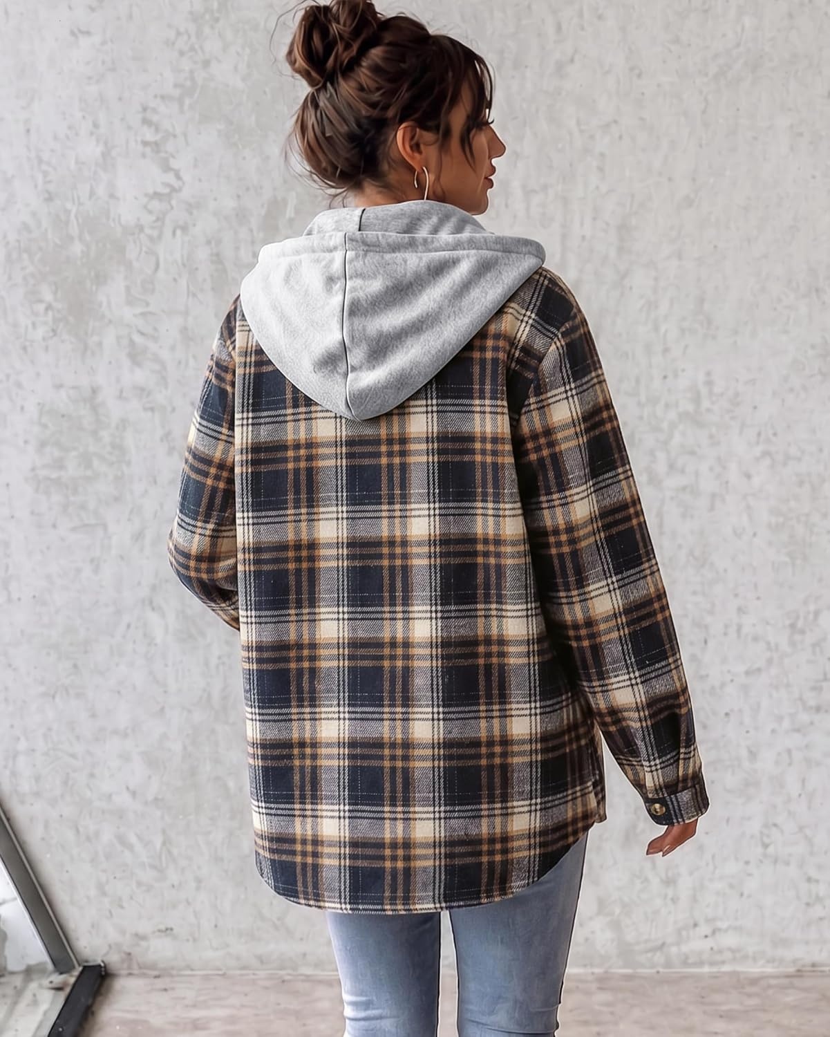 image:imageZeagoo Women Plaid Shacket Fleece Hooded Winter Coat Warm JacketsNavy Blue