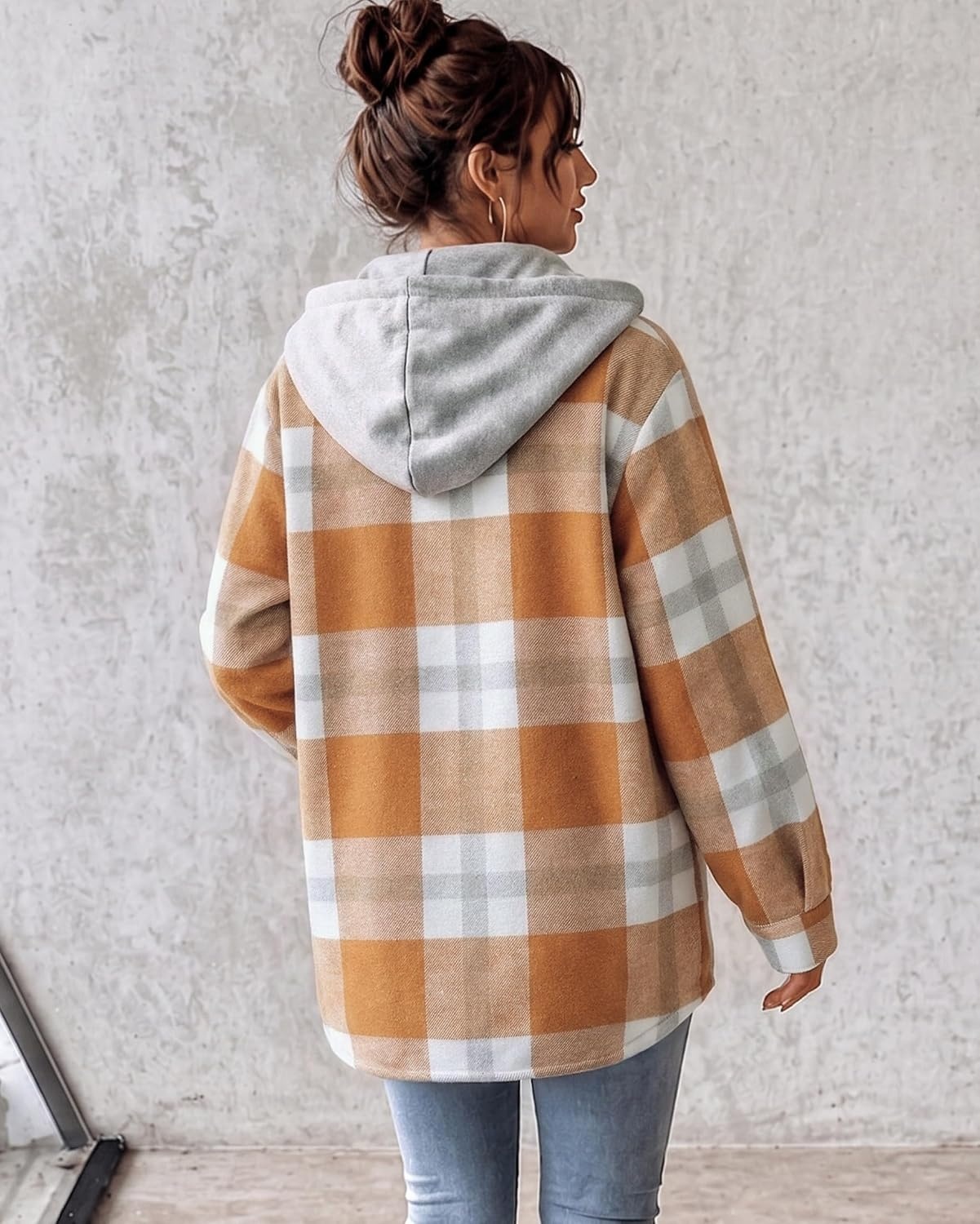 image:imageZeagoo Women Plaid Shacket Fleece Hooded Winter Coat Warm JacketsOrange