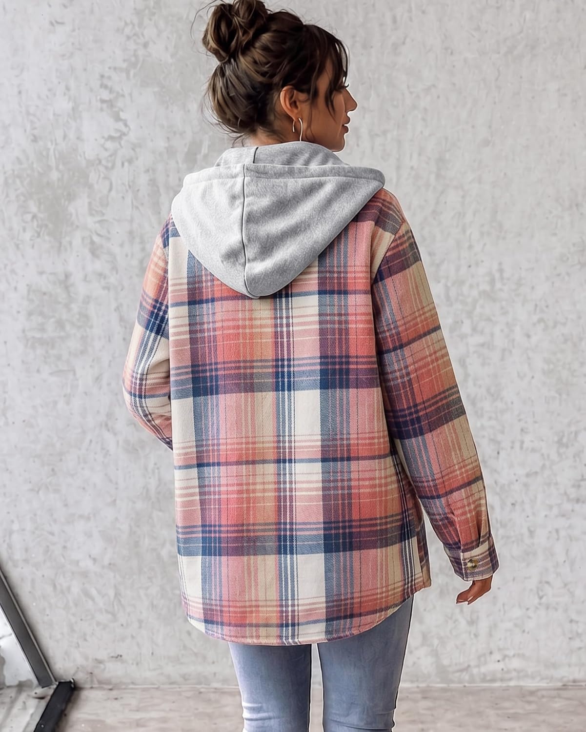 image:imageZeagoo Women Plaid Shacket Fleece Hooded Winter Coat Warm JacketsPink