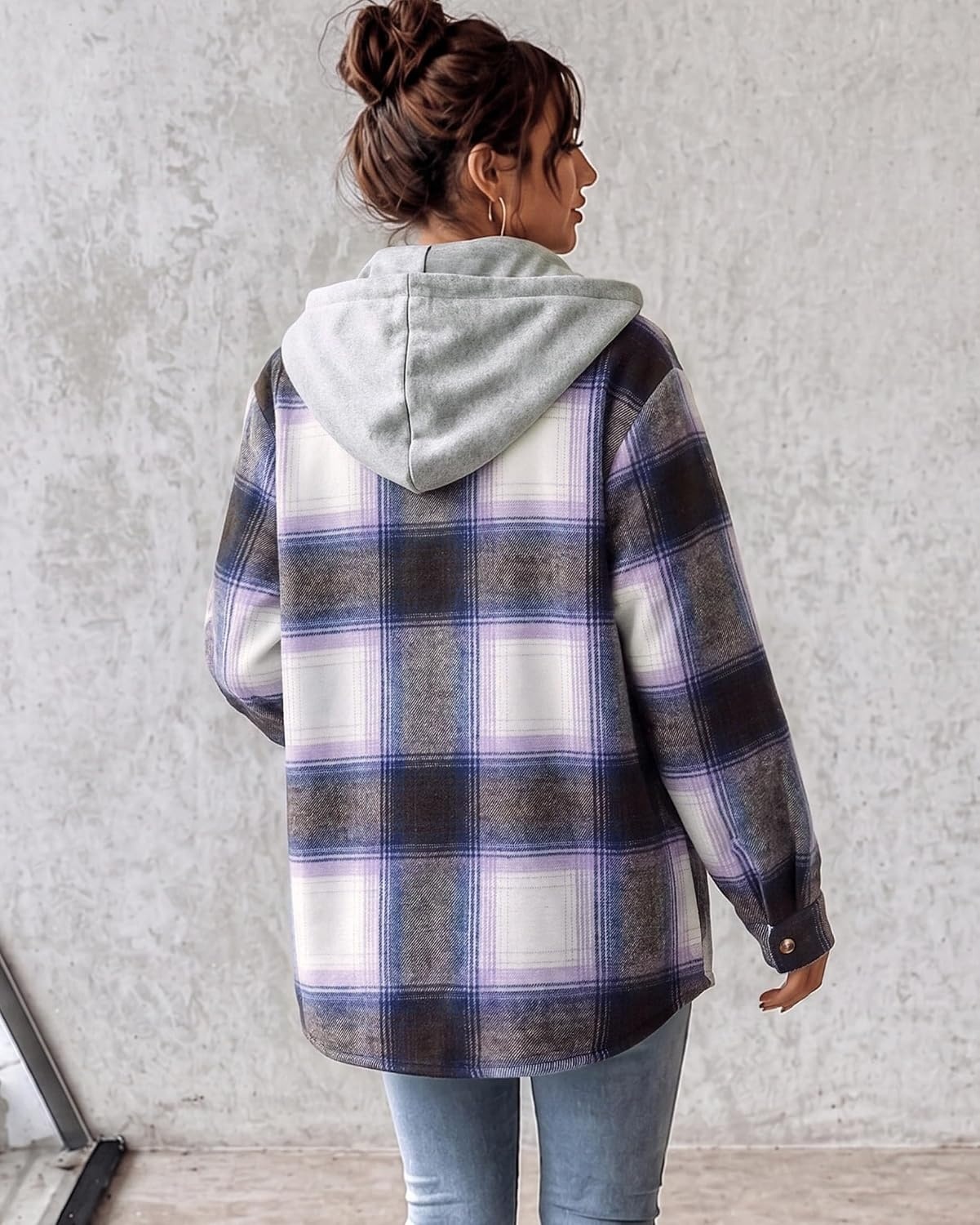image:imageZeagoo Women Plaid Shacket Fleece Hooded Winter Coat Warm JacketsPurple