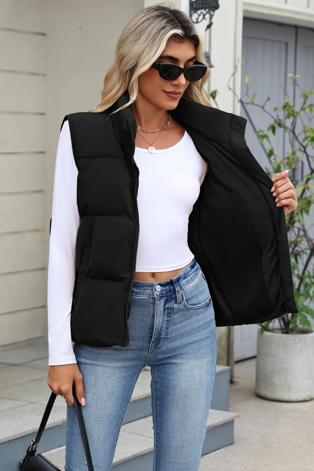 image:imageZeagoo Women Puffer Vest Cropped Winter Outerwear Warm CoatAblack