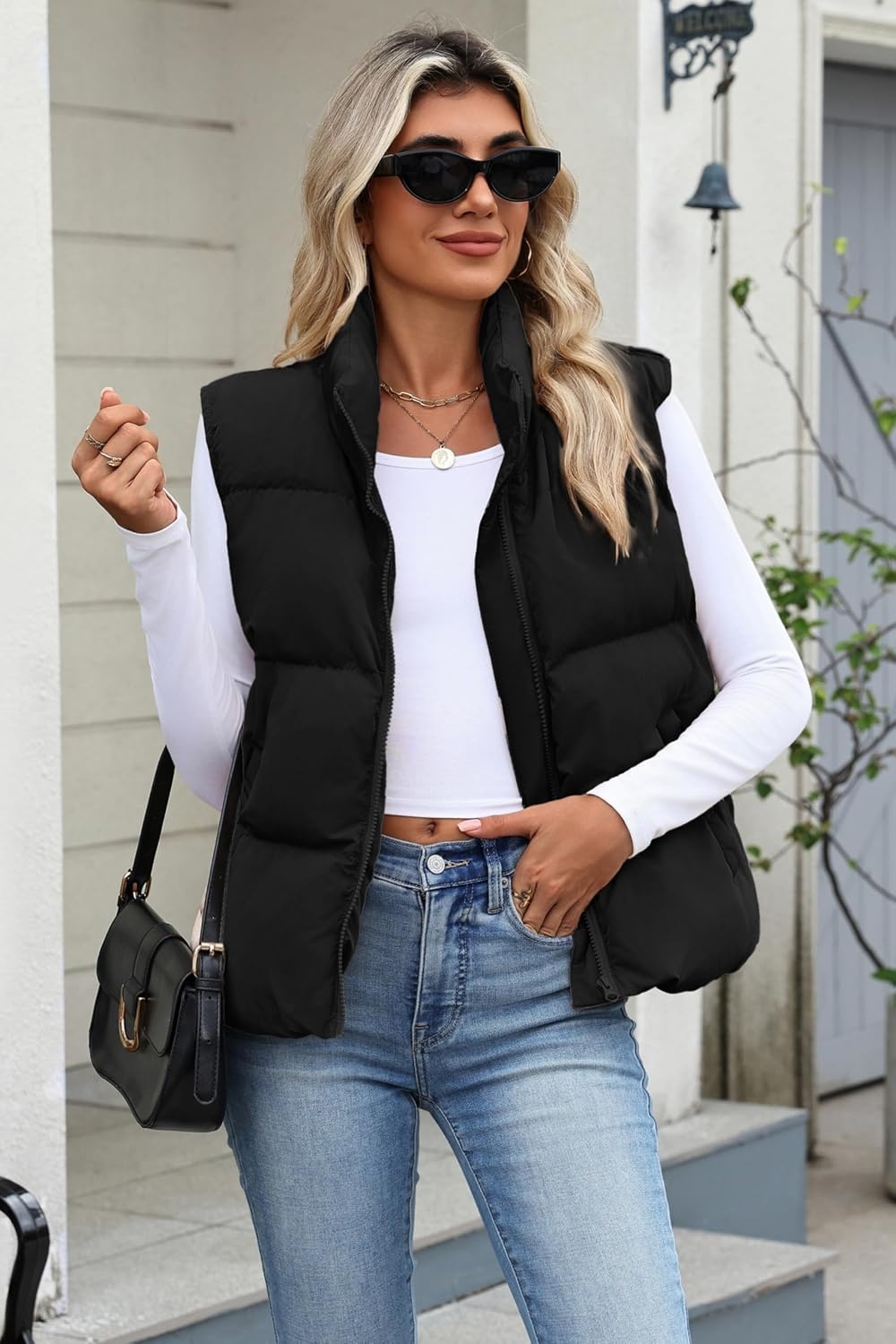 image:imageZeagoo Women Puffer Vest Cropped Winter Outerwear Warm CoatAblack