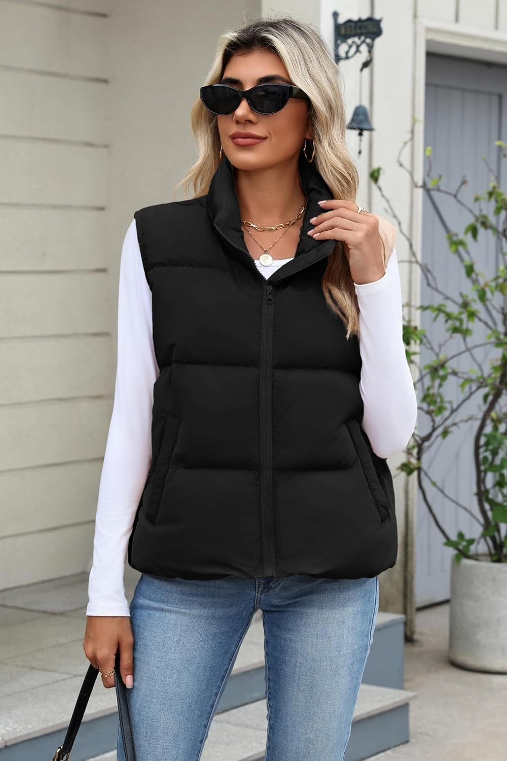 image:imageZeagoo Women Puffer Vest Cropped Winter Outerwear Warm CoatAblack