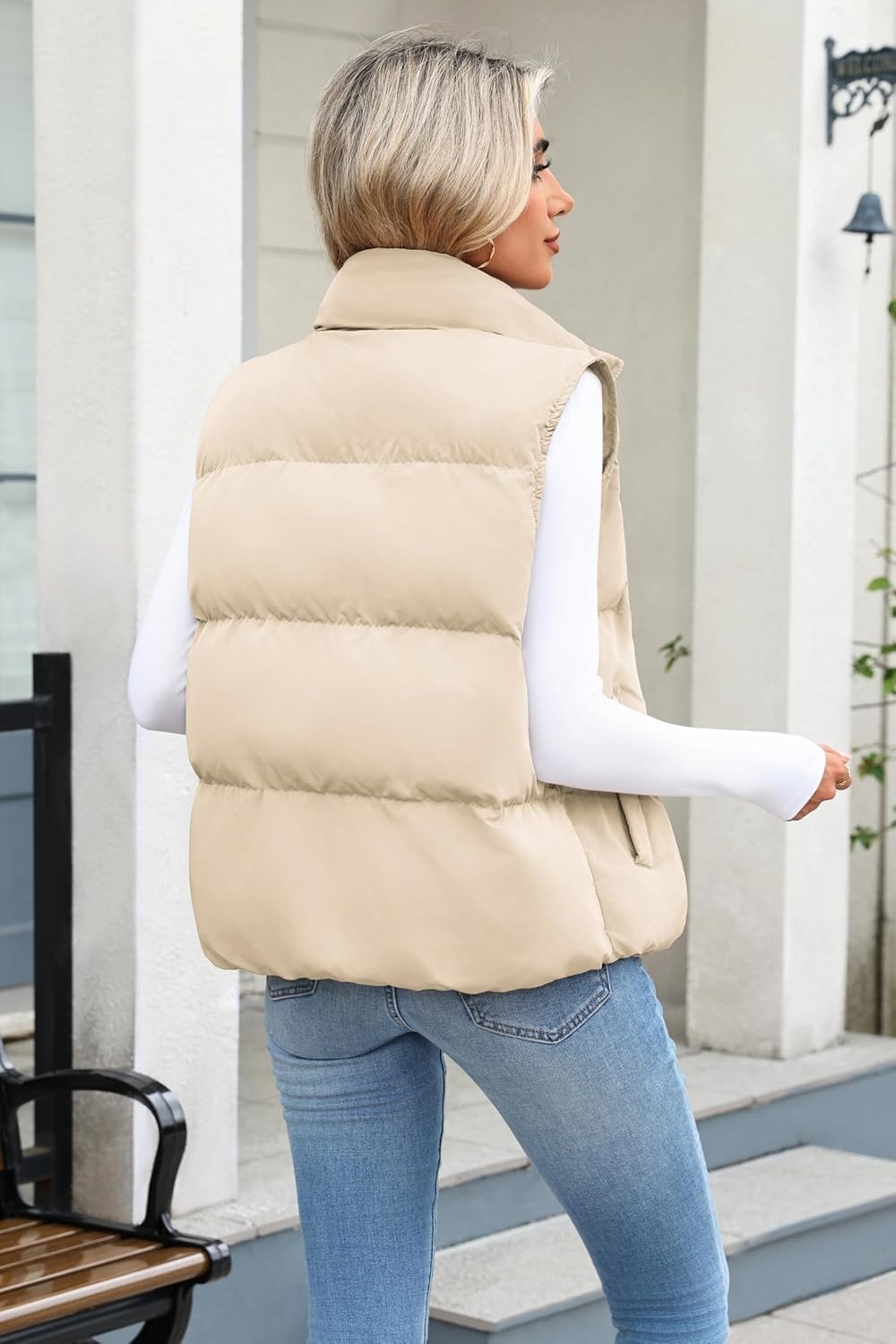 image:imageZeagoo Women Puffer Vest Cropped Winter Outerwear Warm CoatBeige