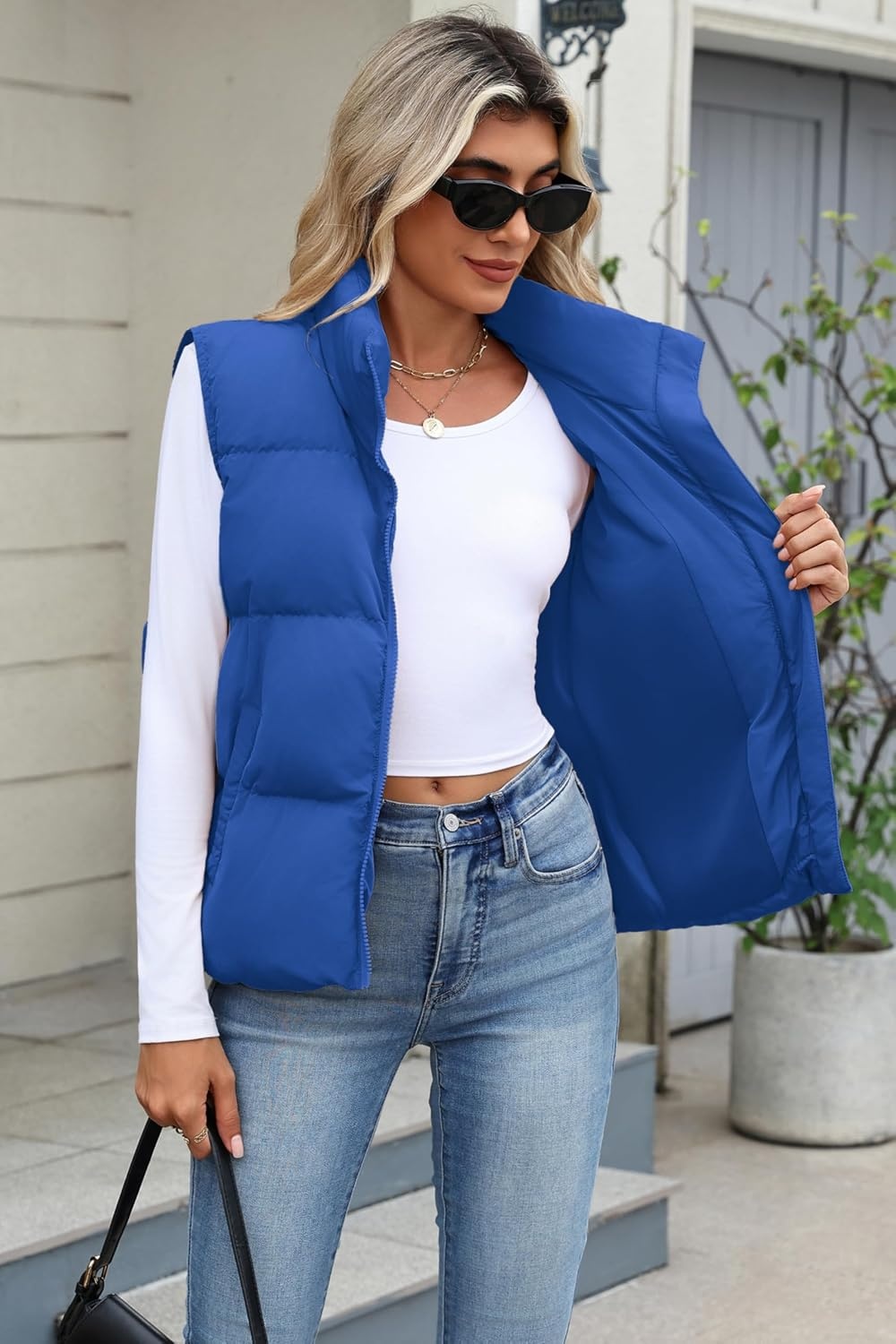 image:imageZeagoo Women Puffer Vest Cropped Winter Outerwear Warm CoatBlue