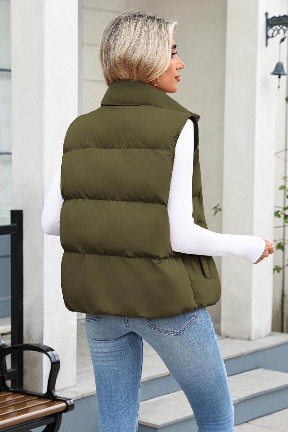 image:imageZeagoo Women Puffer Vest Cropped Winter Outerwear Warm CoatGreen
