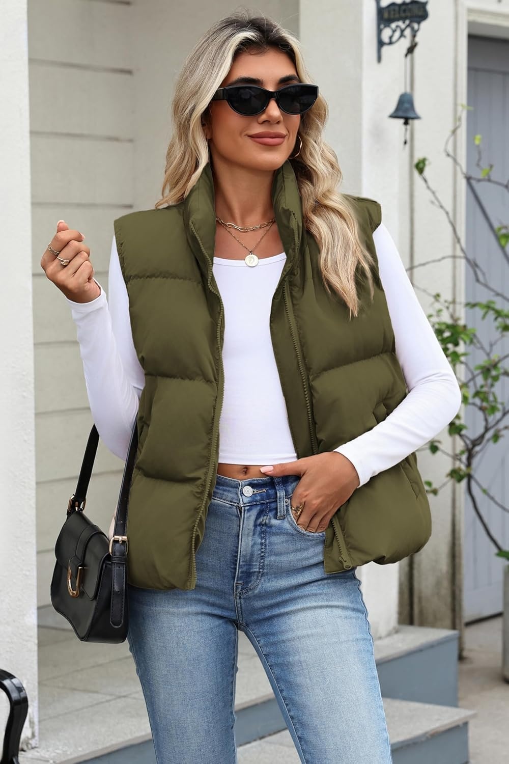 image:imageZeagoo Women Puffer Vest Cropped Winter Outerwear Warm CoatGreen