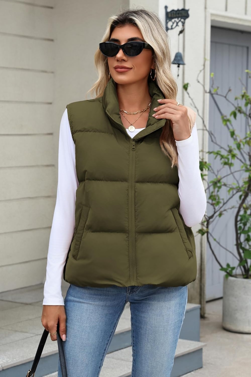 image:imageZeagoo Women Puffer Vest Cropped Winter Outerwear Warm CoatGreen