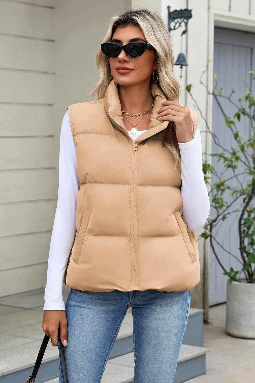 image:imageZeagoo Women Puffer Vest Cropped Winter Outerwear Warm CoatKhaki
