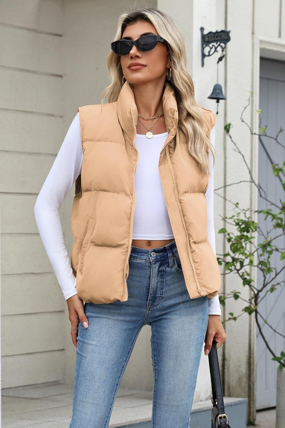image:imageZeagoo Women Puffer Vest Cropped Winter Outerwear Warm CoatKhaki