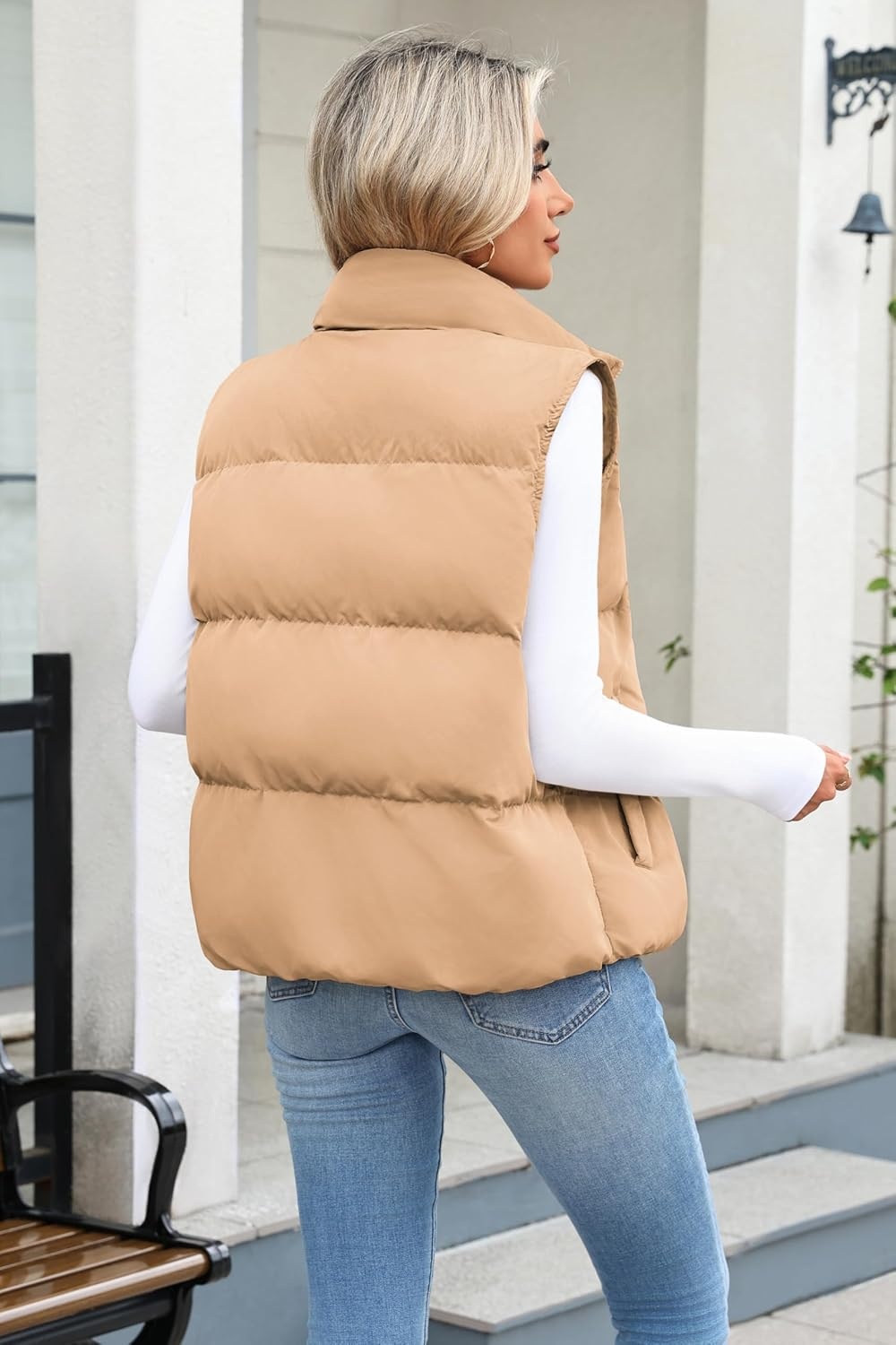 image:imageZeagoo Women Puffer Vest Cropped Winter Outerwear Warm CoatKhaki