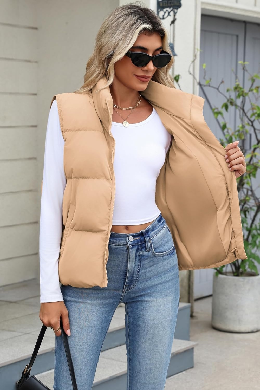 image:imageZeagoo Women Puffer Vest Cropped Winter Outerwear Warm CoatKhaki