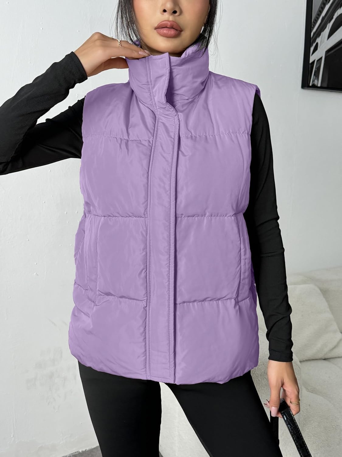 image:imageZeagoo Women Puffer Vest Lightweight Stand Collar Sleeveless Winter Warm Zip Up Padded Outerwear Jackets with Pockets SXXLLilac