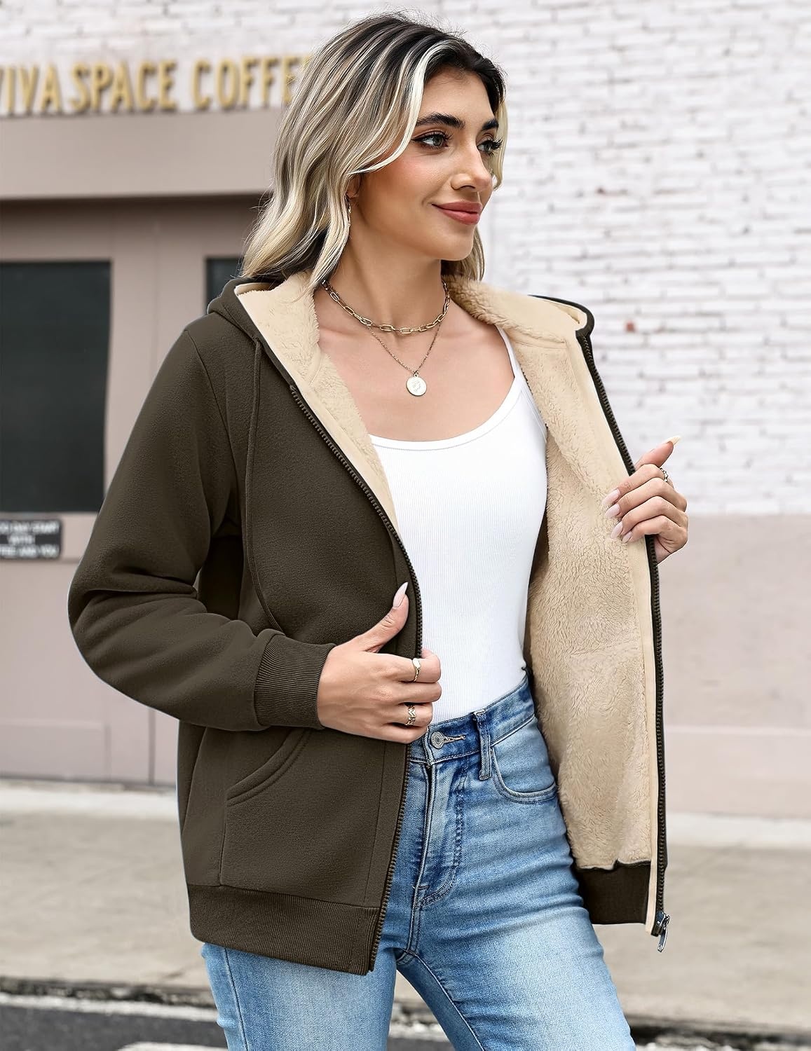 image:imageZeagoo Women Sherpa Fleece Jacket Zip Up Thick Warm Hoodie Fall Winter CoatCoffeegrey