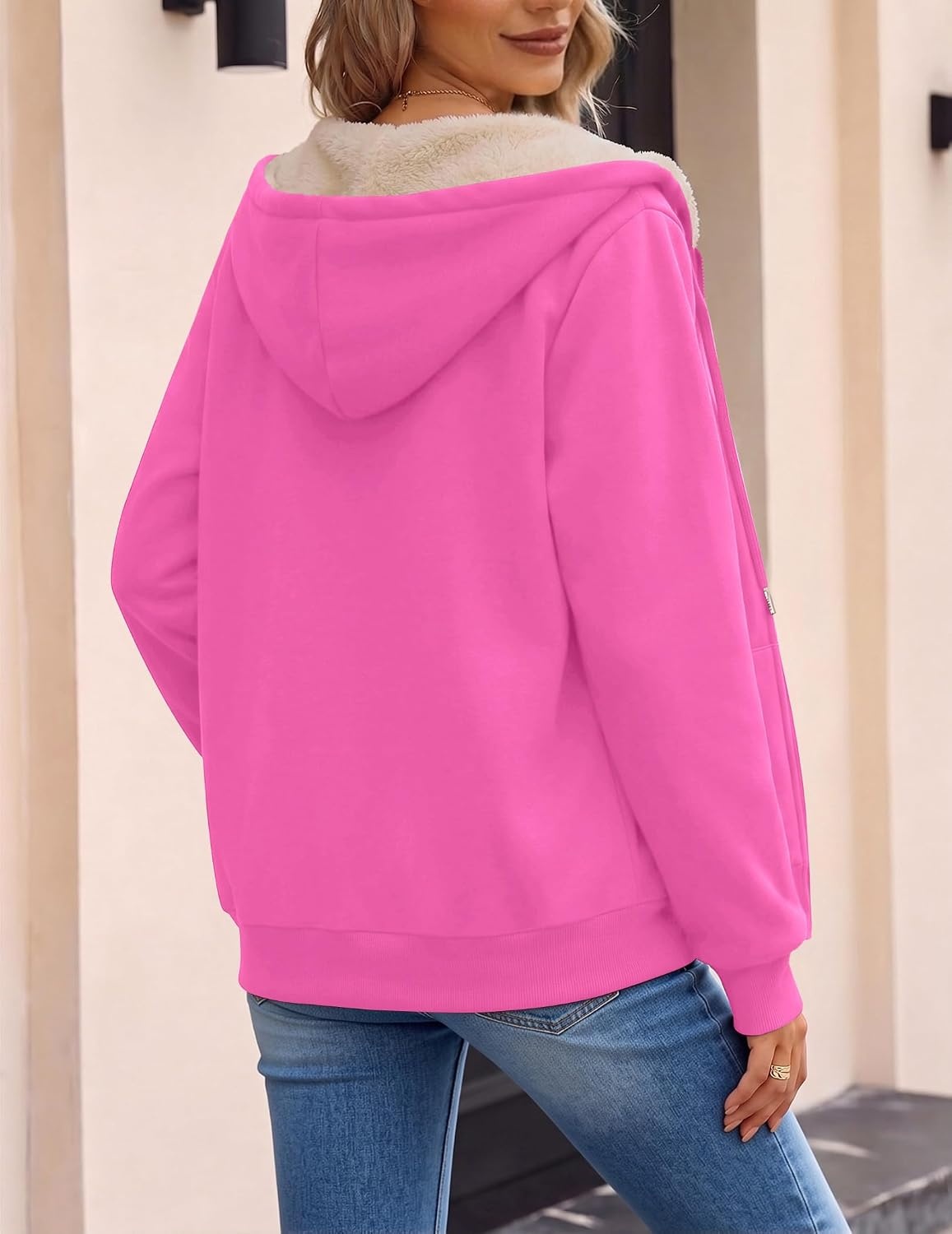 image:imageZeagoo Women Sherpa Fleece Jacket Zip Up Thick Warm Hoodie Fall Winter CoatRose Red