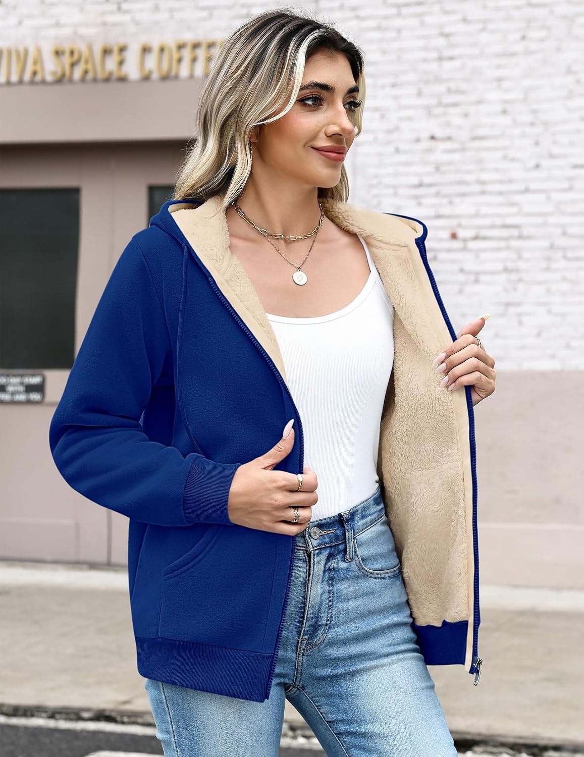 image:imageZeagoo Women Sherpa Fleece Jacket Zip Up Thick Warm Hoodie Fall Winter CoatSky Blue