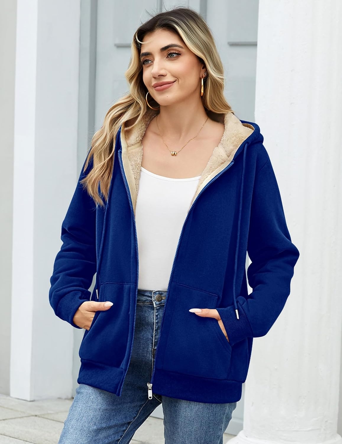 image:imageZeagoo Women Sherpa Fleece Jacket Zip Up Thick Warm Hoodie Fall Winter CoatSky Blue