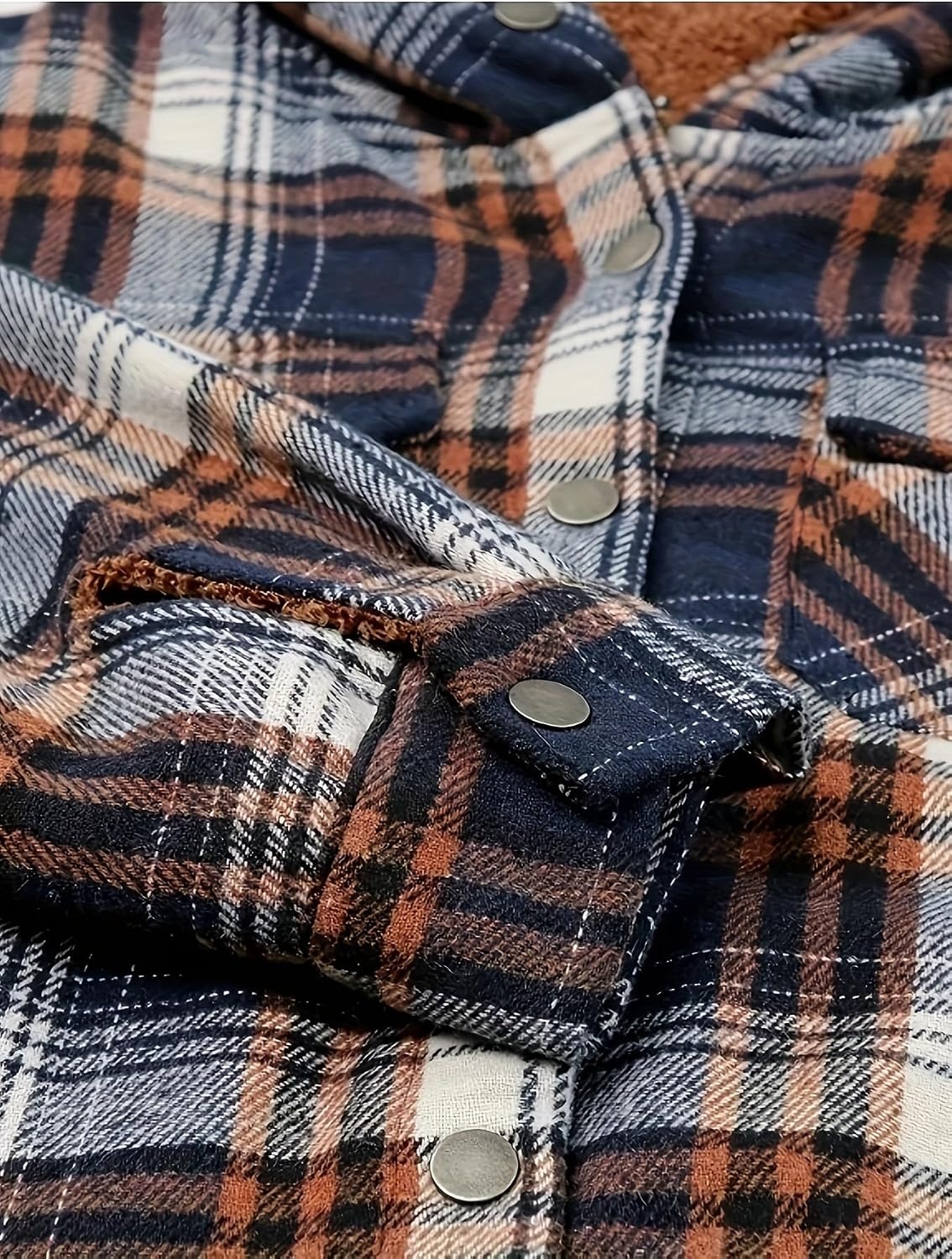 image:imageZeagoo Womens Flannel Plaid Jacket Fleece Lined Shacket Hooded Warm CoatNavy Blue