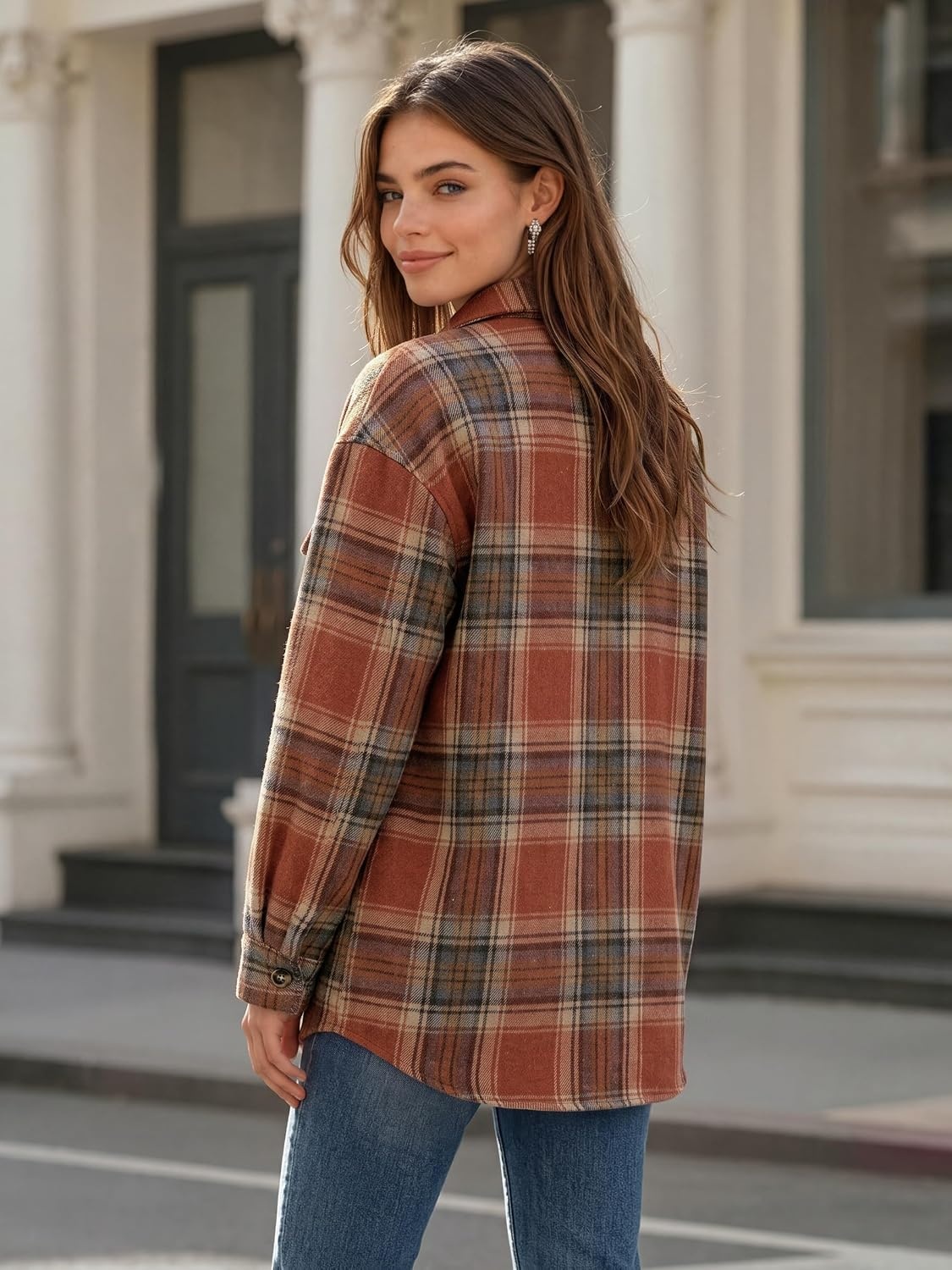 image:imageZeagoo Womens Flannel Plaid Shacket Long Sleeve Button Down Jacket S2XLAorange